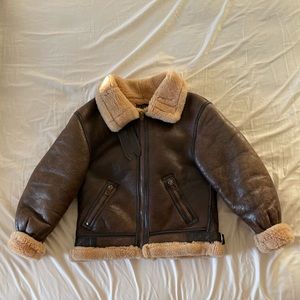 Vintage Branded Garments Brown Leather Shearling Bomber Flight Jacket size 40